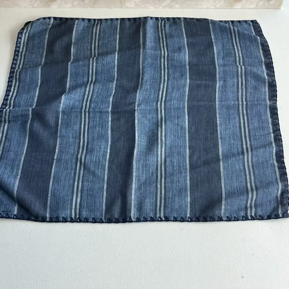 Iza Silva Indigo Blue Stripe Table Napkins Set of 2 Linen Blend 20